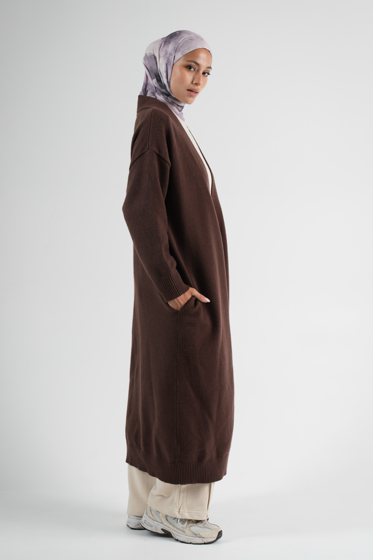 RELAXED MAXI CARDIGAN - Earth Brown