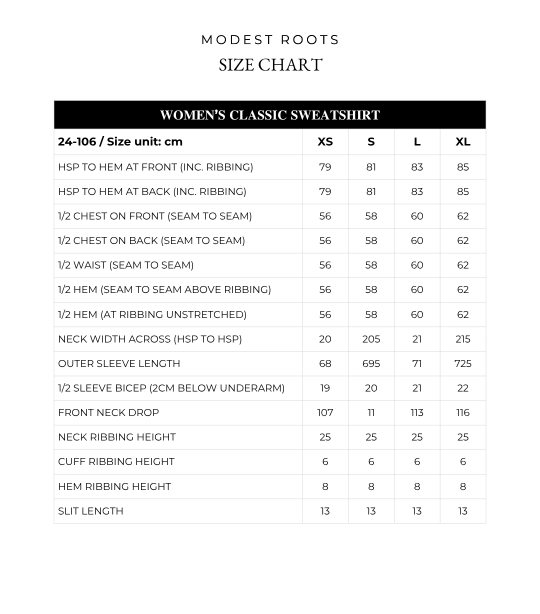𝐖𝐎𝐌𝐄𝐍’𝐒 𝐂𝐋𝐀𝐒𝐒𝐈𝐂 𝐒𝐖𝐄𝐀𝐓𝐒𝐇𝐈𝐑𝐓 Size Chart
