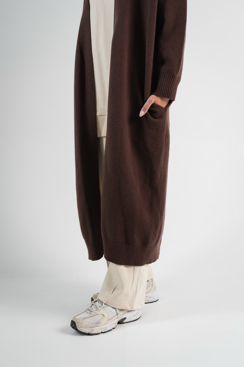 RELAXED MAXI CARDIGAN - Earth Brown