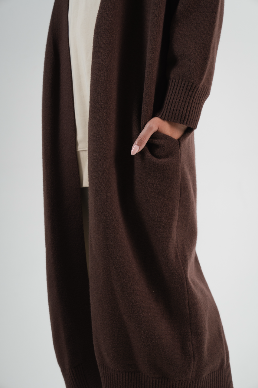 RELAXED MAXI CARDIGAN - Earth Brown